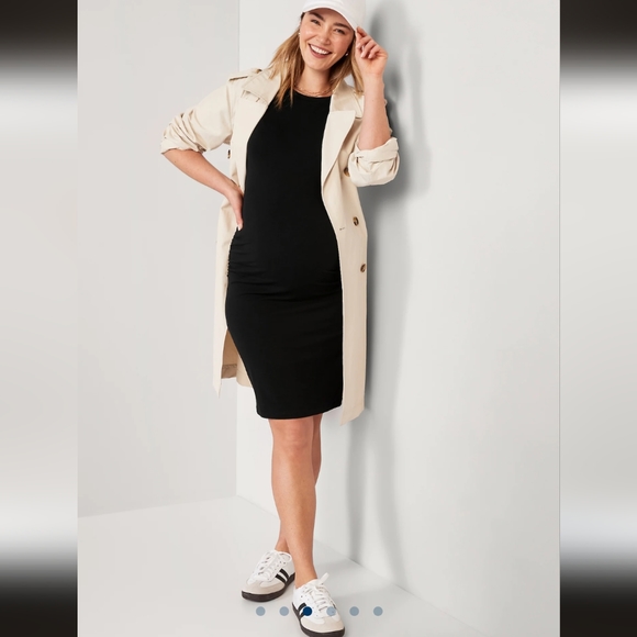 Maternity Jersey-Knit Bodycon Dress (Black) - Picture 2 of 5